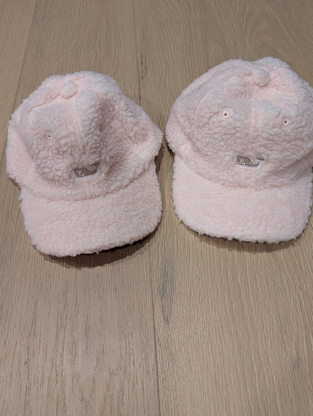 Vineyard Vines Plush Sherpa Cap in Pale Pink with Whale - Set Of Two